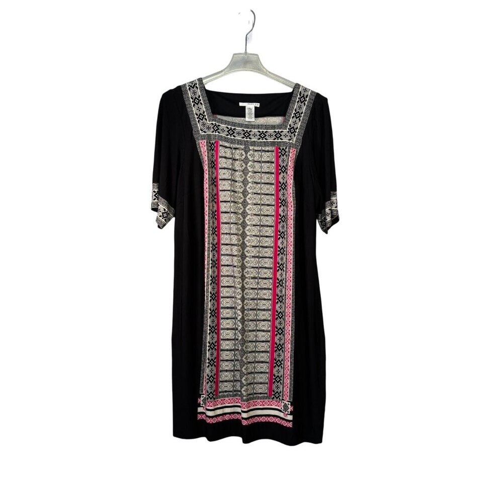 Studio One New York Womens 2X Black Dress With Geometric Print Accents